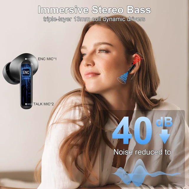 Alt view image 5 of 5 - Wireless Earbuds 2026, Ear Buds Bluetooth 5.4 Headphones with HiFi Stereo/ENC Noise Cancelling, Wireless Earphones 40H Playtime Bluetooth Earphones, in Ear Headphones IP7 Waterproof/USB-