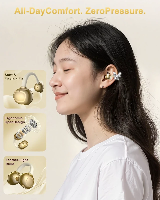 Alt view image 4 of 5 - Alfu Clip On Earbuds with Detachable Butterfly Earrings, Open Ear Earbuds