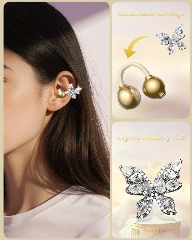 Alt view image 3 of 5 - Alfu Clip On Earbuds with Detachable Butterfly Earrings, Open Ear Earbuds