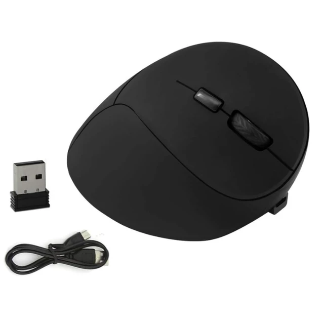 Alt view image 5 of 5 - DIGISKYJOY Ergonomic Vertical Wireless Rechargeable Mouse, 2.4GHz, 800/1200/1600 DPI, 6 Buttons, Pinky Finger Rest, 123mm x 90mm x 72mm, Black