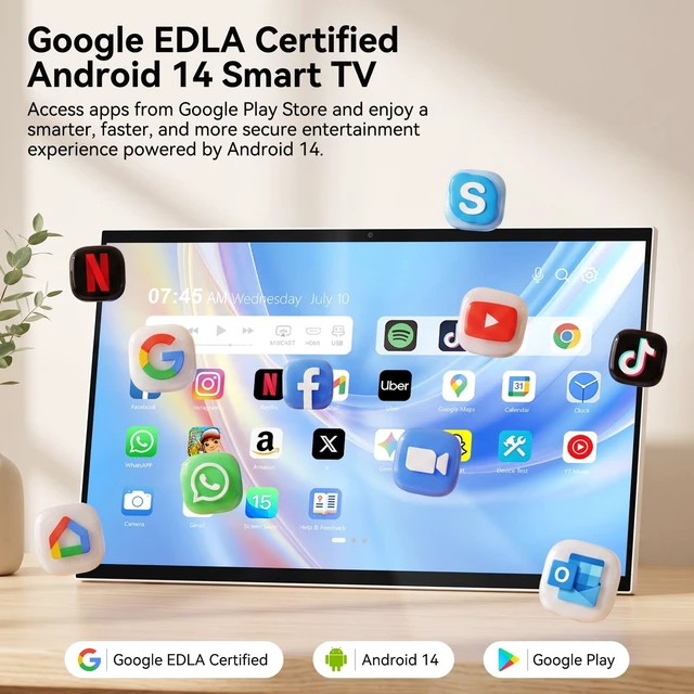 Alt view image 3 of 5 - GKG 27" Portable TV with Touch Screen Android Smart Display, 1080P