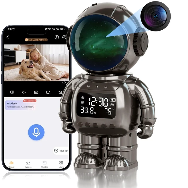 Main image of pafyh 3-in-1 2K Robot Clock Camera, Supporting 5G and 2.4G Dual-Band Wi-Fi Bluetooth, Indoor Security Monitoring, Color Night Vision, Human Motion Detection, Long Battery Life (Grey)