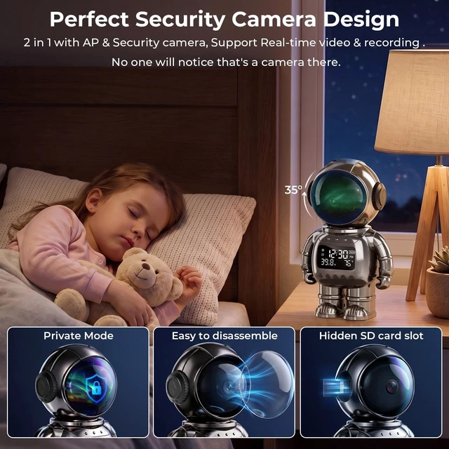 Alt view image 2 of 5 - pafyh 3-in-1 2K Robot Clock Camera, Supporting 5G and 2.4G Dual-Band Wi-Fi Bluetooth, Indoor Security Monitoring, Color Night Vision, Human Motion Detection, Long Battery Life (Grey)