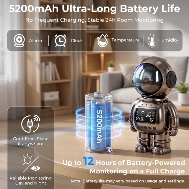 Alt view image 4 of 5 - pafyh 3-in-1 2K Robot Clock Camera, Supporting 5G and 2.4G Dual-Band Wi-Fi Bluetooth, Indoor Security Monitoring, Color Night Vision, Human Motion Detection, Long Battery Life (Grey)