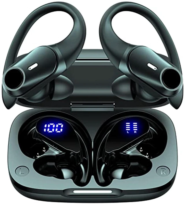 Main image of AGKG123 T59 Bluetooth Headphones Wireless Earbuds 72hrs Playtime Wireless Charging Case Digital Display Sports Ear Buds with Earhook Premium Deep Bass IPX7 Waterproof in-Ear Earphones Bl