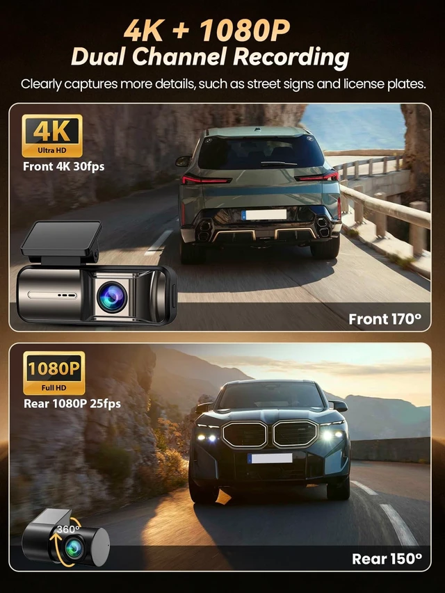 Alt view image 2 of 5 - KORVITH 4K Dash Cam Front and Rear 1080P, Dual Dash Camera with 64GB Card