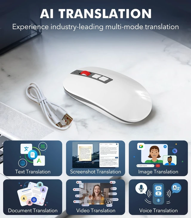 Alt view image 3 of 5 - Askyorte Bluetooth Wireless AI Mouse for Laptop/Computer/Ipad,with Voice Recorder,Real-Time Transcription Translation&Summarization,High-Performance Office Mouse for PC Laptop Remote Work