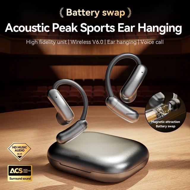 Alt view image 2 of 5 - OceanSounds Open Ear Headphones with Swappable Battery, Bluetooth 5.4 Wireless Ear Hook Headphones, Secure Fit for Running, Workout, Cycling and Outdoor Activities