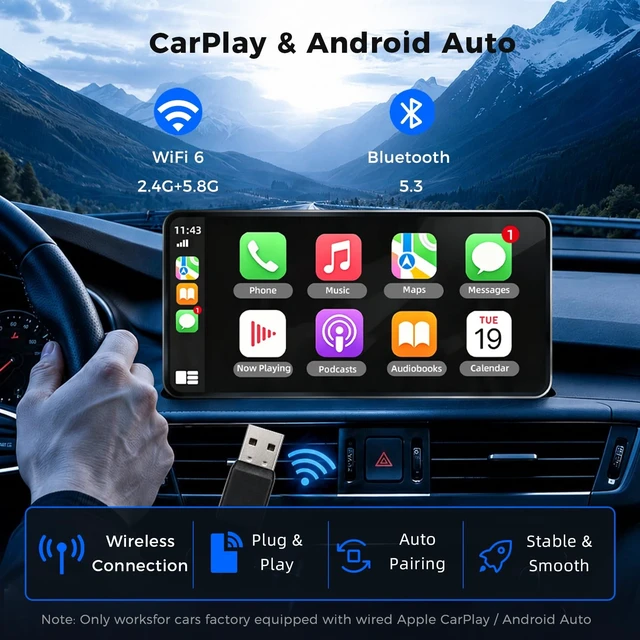 Alt view image 2 of 5 - 2026 Upgraded 2-in-1 Wireless CarPlay & Android Auto Adapter, Wired to Wireless Dongle, Plug & Play Fast Auto-Connect, Stable No Delay, Mini USB & USB-C Plug for iPhone Android, Black