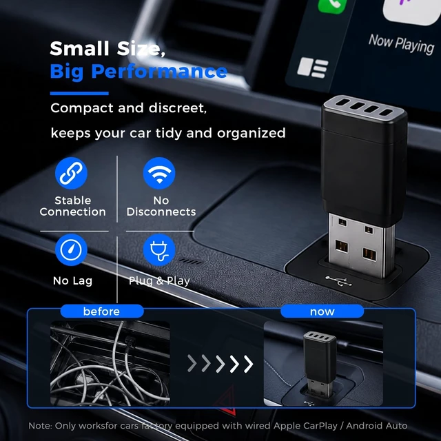 Alt view image 3 of 5 - 2026 Upgraded 2-in-1 Wireless CarPlay & Android Auto Adapter, Wired to Wireless Dongle, Plug & Play Fast Auto-Connect, Stable No Delay, Mini USB & USB-C Plug for iPhone Android, Black