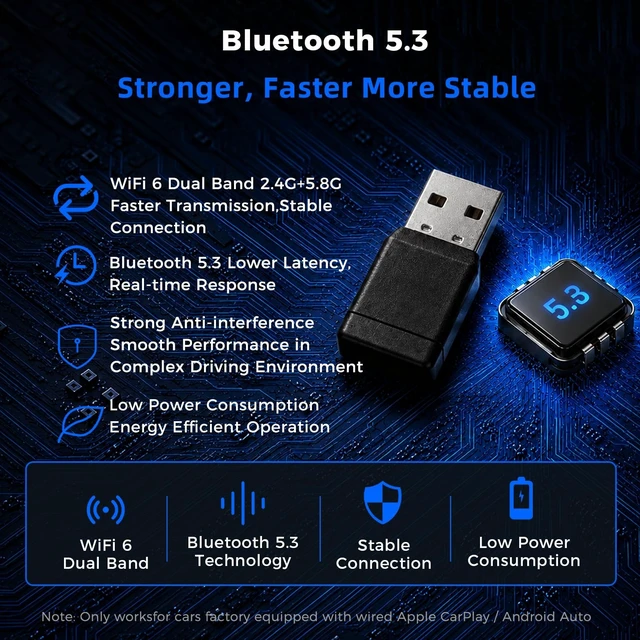 Alt view image 5 of 5 - 2026 Upgraded 2-in-1 Wireless CarPlay & Android Auto Adapter, Wired to Wireless Dongle, Plug & Play Fast Auto-Connect, Stable No Delay, Mini USB & USB-C Plug for iPhone Android, Black