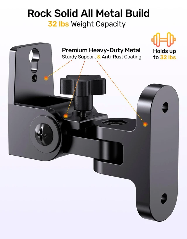 Alt view image 2 of 5 - Universal Speaker Wall Mount Bracket for Rear & Bookshelf Speakers, 2 Pack