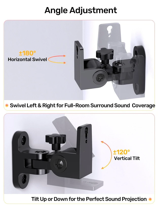 Alt view image 3 of 5 - Universal Speaker Wall Mount Bracket for Rear & Bookshelf Speakers, 2 Pack