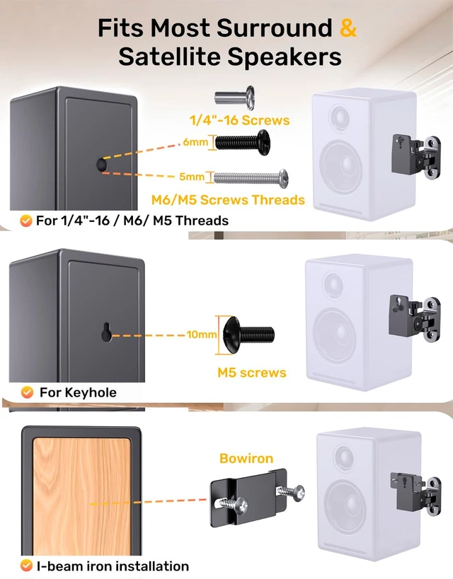 Alt view image 4 of 5 - Universal Speaker Wall Mount Bracket for Rear & Bookshelf Speakers, 2 Pack
