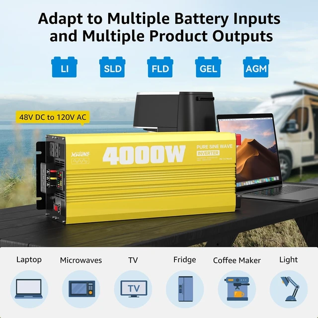 Alt view image 2 of 5 - XWJNE 4000W Pure Sine Wave Power Inverter 48V DC to 120V AC Converter