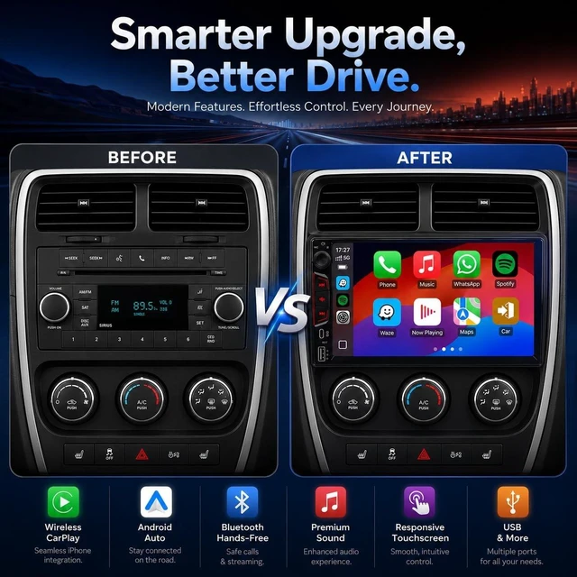 Alt view image 3 of 5 - 7 Inch Double DIN Car Stereo with Wireless CarPlay & Android Auto