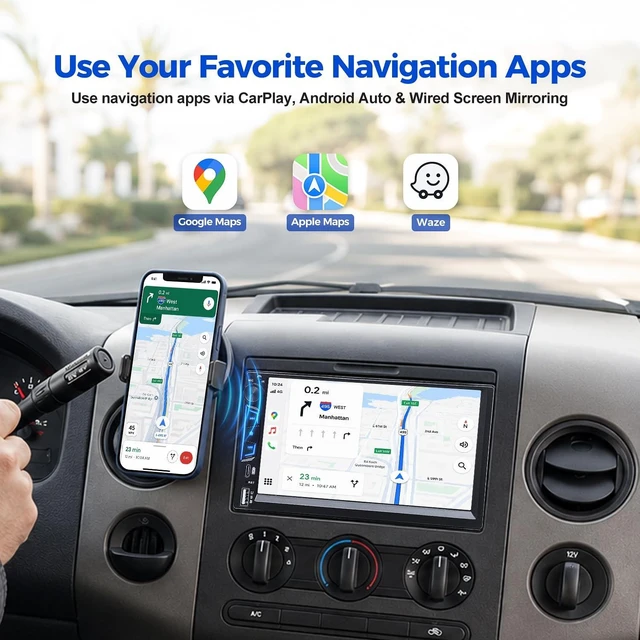 Alt view image 4 of 5 - 7 Inch Double DIN Car Stereo with Wireless CarPlay & Android Auto