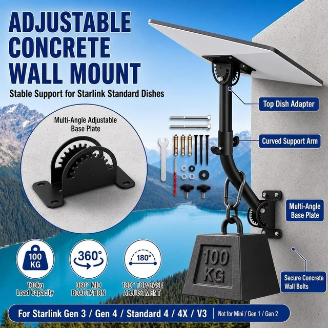 Alt view image 3 of 5 - Wall Roof Mount for Starlink Standard 4/4X Gen3 Adjustable Pipe Adapter Kit
