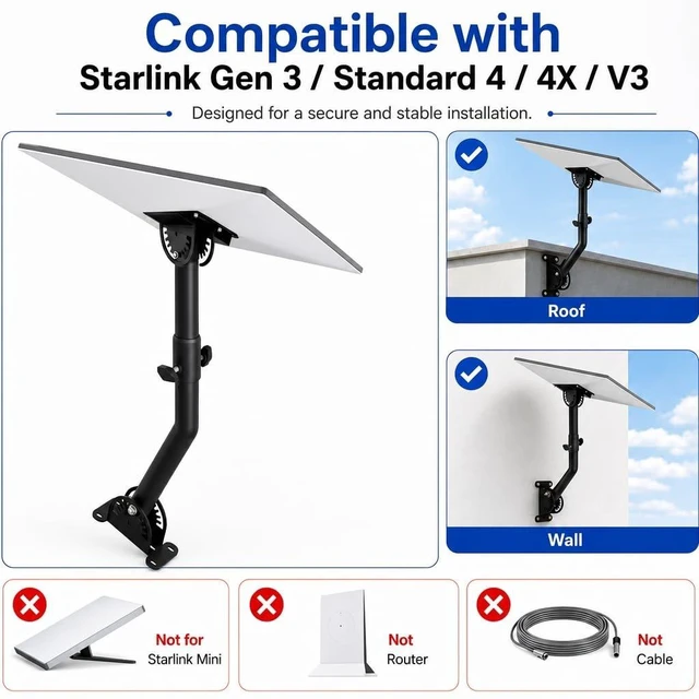 Alt view image 4 of 5 - Wall Roof Mount for Starlink Standard 4/4X Gen3 Adjustable Pipe Adapter Kit