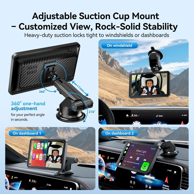 Alt view image 5 of 5 - Baby Car Camera with 7" IPS Touchscreen, CarPlay & Android Auto Compatible, 1080P AHD Baby Car Monitor, IR Night Vision,360 Rotation Live Rear-Seat View, Alternative to Rear-Facing Baby Mirrors