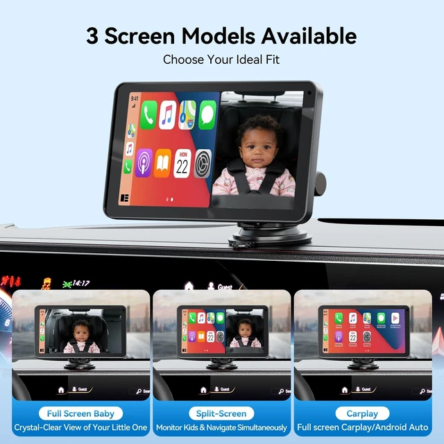 Alt view image 4 of 5 - Baby Car Camera with 7" IPS Touchscreen, CarPlay & Android Auto Compatible, 1080P AHD Baby Car Monitor, IR Night Vision,360 Rotation Live Rear-Seat View, Alternative to Rear-Facing Baby Mirrors