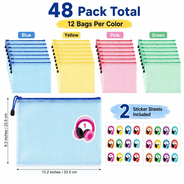Alt view image 2 of 5 - Fuyoooo 48 Pack Classroom Headphone Bags A4 Letter Size Mesh Zipper Pouch