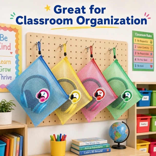 Alt view image 4 of 5 - Fuyoooo 48 Pack Classroom Headphone Bags A4 Letter Size Mesh Zipper Pouch