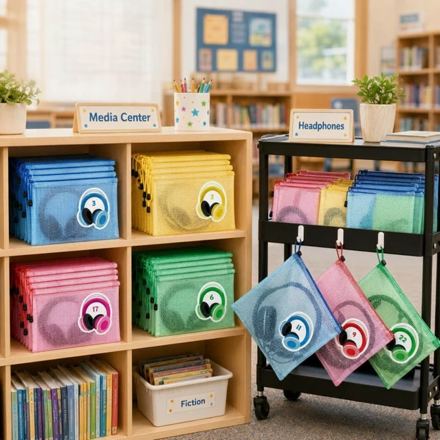 Alt view image 3 of 5 - Fuyoooo 48 Pack Classroom Headphone Bags A4 Letter Size Mesh Zipper Pouch