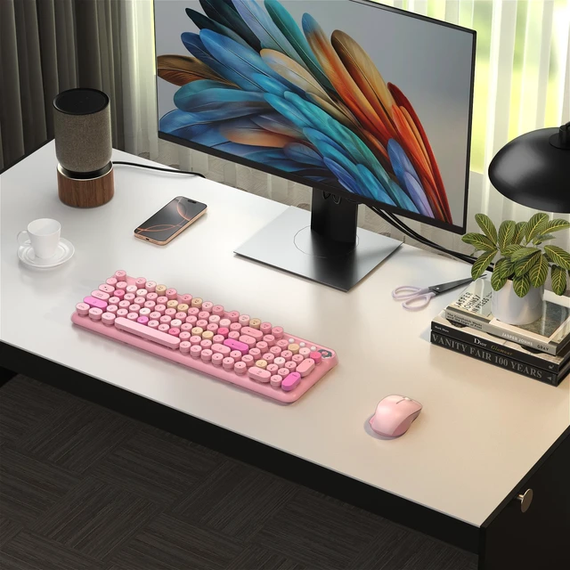 Alt view image 2 of 5 - COVEVA Colorful Wireless Keyboard and Mouse Combo (Pink Colorful)