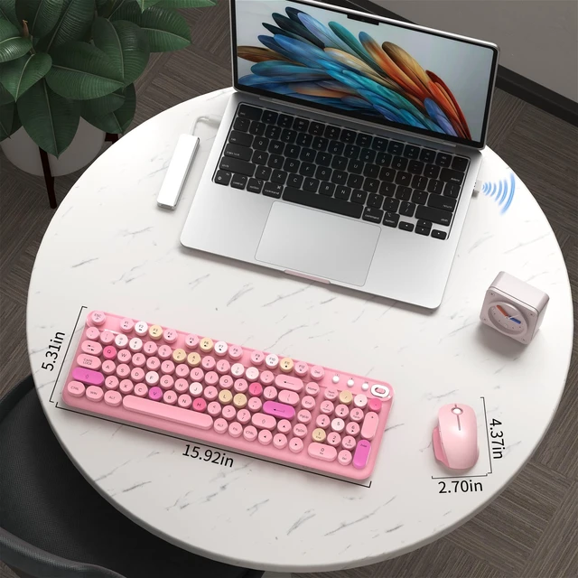 Alt view image 4 of 5 - COVEVA Colorful Wireless Keyboard and Mouse Combo (Pink Colorful)
