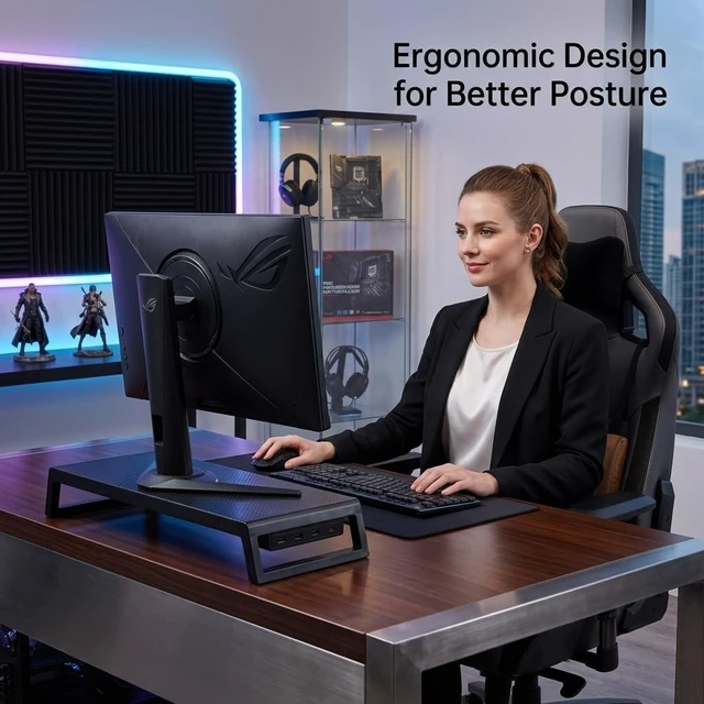 Alt view image 4 of 5 - Fayquaze Monitor Stand Riser with USB Hub, Ergonomic Laptop Stand, Desk Organizer for Computer