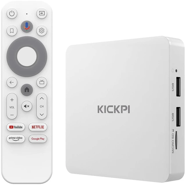 Main image of KICKPI KP1 Android TV Box Google Certified 4K Streaming Device 2GB RAM 16GB ROM with Voice Search, Chromecast Built-in Dolby Audio WiFi5 Bluetooth 5.0, Smart Home Entertainment (White)
