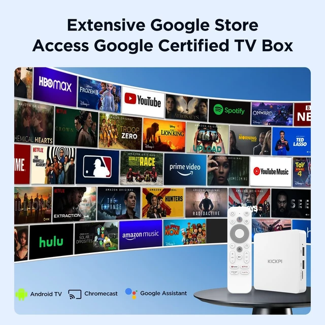 Alt view image 2 of 5 - KICKPI KP1 Android TV Box Google Certified 4K Streaming Device 2GB RAM 16GB ROM with Voice Search, Chromecast Built-in Dolby Audio WiFi5 Bluetooth 5.0, Smart Home Entertainment (White)