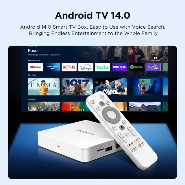 Alt view image 5 of 5 - KICKPI KP1 Android TV Box Google Certified 4K Streaming Device 2GB RAM 16GB ROM with Voice Search, Chromecast Built-in Dolby Audio WiFi5 Bluetooth 5.0, Smart Home Entertainment (White)