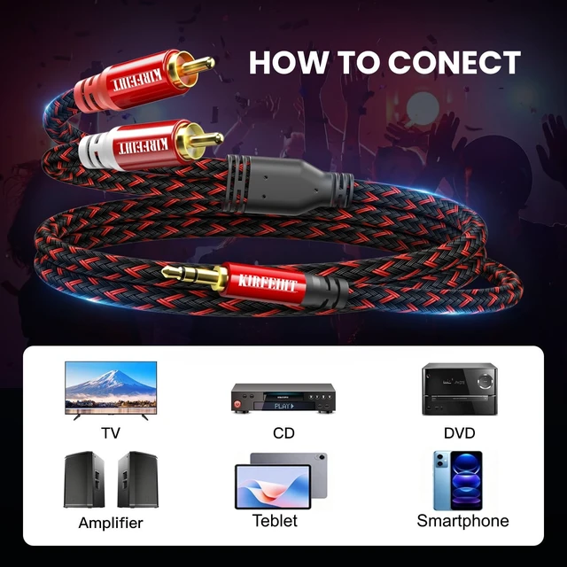 Alt view image 4 of 5 - KIRFEIHT RCA to 3.5mm Cable 50 FT, 2RCA to Aux Audio Adapter HiFi Sound