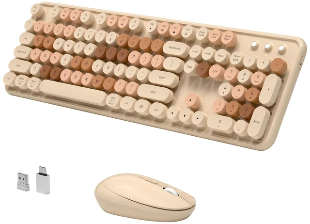 Main image of KEQTFT Colorful Wireless Keyboard and Mouse Combo, Milk Tea Colorful