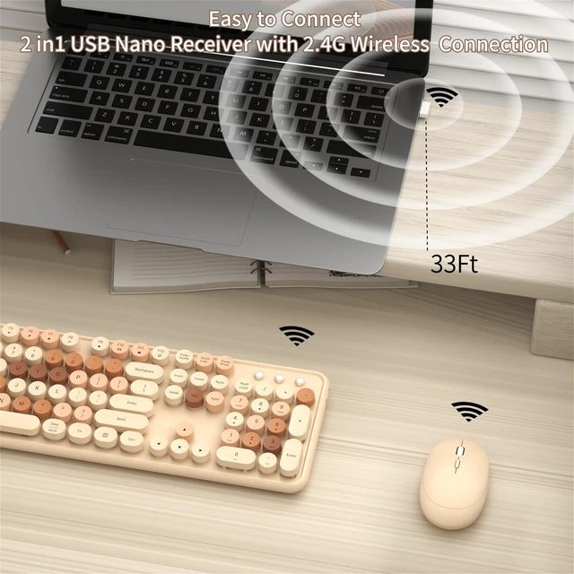 Alt view image 3 of 5 - KEQTFT Colorful Wireless Keyboard and Mouse Combo, Milk Tea Colorful