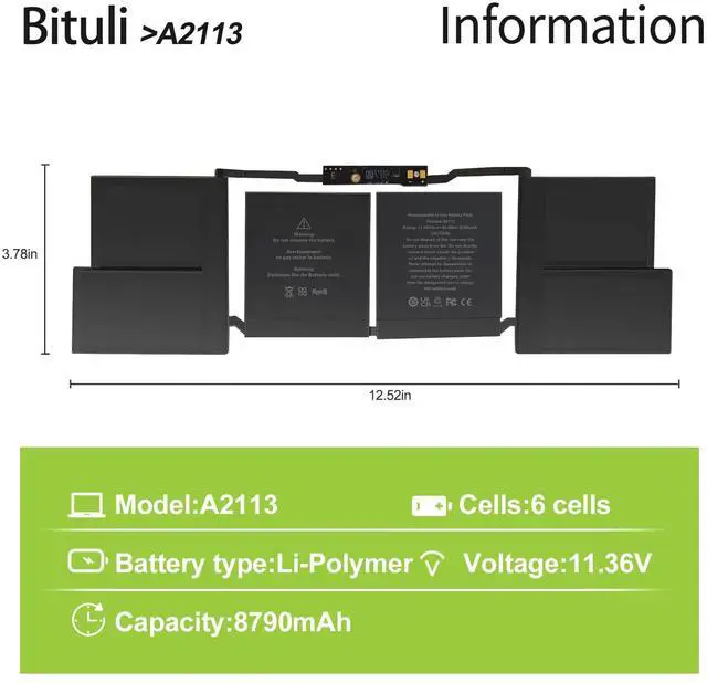 Alt view image 2 of 6 - A2113 A2141 Laptop Battery Compatible with MacBook Pro 16'' A2141-2019 EMC 3347,fits MVVJ2xx/A MVVK2xx/A MVVL2xx/A MVVM2xx/A