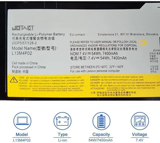 Alt view image 2 of 6 - L13M4P02 L13N4P01 Laptop Battery Replacement for Lenovo Erazer Y50 Y50-70 Y50-80 Y50P Y50P-70 Y70 Y70-70 Series L13M4P02 L13N4P01 121500250 121500251 5B10K10190 (7.4V 54Wh)