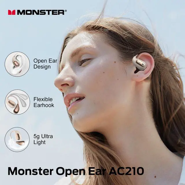 Alt view image 2 of 7 - Open Ear AC210 Headphones, Bluetooth 5.4 Earphones Stereo Sound, Wireless Headphones 30 Hours Playback, Type-C Charging, HD Clear Calls, Touch Control, IPX5 Waterproof Open Ear Earbuds,White