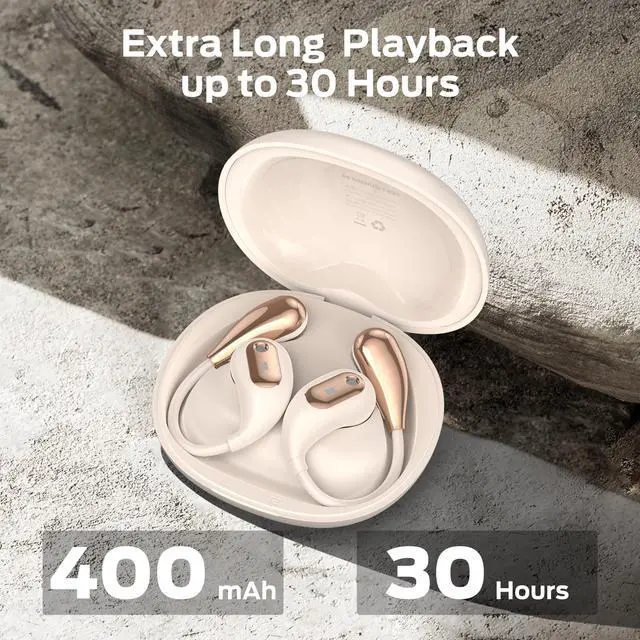 Alt view image 4 of 7 - Open Ear AC210 Headphones, Bluetooth 5.4 Earphones Stereo Sound, Wireless Headphones 30 Hours Playback, Type-C Charging, HD Clear Calls, Touch Control, IPX5 Waterproof Open Ear Earbuds,White