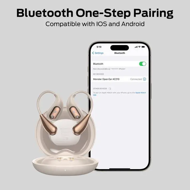Alt view image 6 of 7 - Open Ear AC210 Headphones, Bluetooth 5.4 Earphones Stereo Sound, Wireless Headphones 30 Hours Playback, Type-C Charging, HD Clear Calls, Touch Control, IPX5 Waterproof Open Ear Earbuds,White