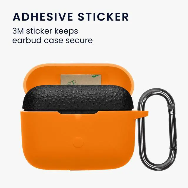 Alt view image 3 of 7 - Cover for Marshall Motif II ANC Case - Silicone Cover for Earbuds Charging Case - Protective Headphone Holder with Carabiner Clip - Orange