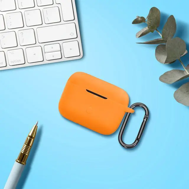 Alt view image 4 of 7 - Cover for Marshall Motif II ANC Case - Silicone Cover for Earbuds Charging Case - Protective Headphone Holder with Carabiner Clip - Orange