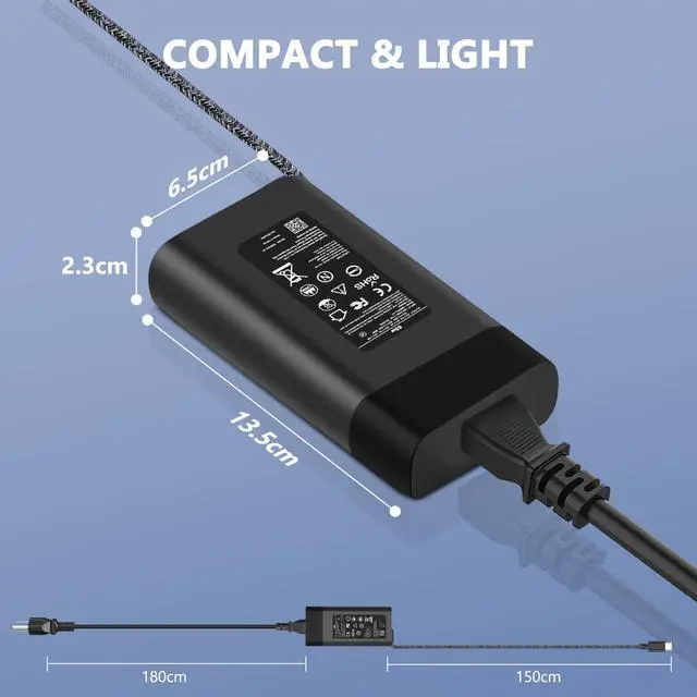 Alt view image 4 of 6 - Slim 65W USB C Laptop Charger Compatible with HP Envy/Elitebook/Spectre | for HP Envy X360, Elitebook/Spectre X360 14 2 in 1, HP Chromebook, Pavilion X2, Type C Portable Power Adapter