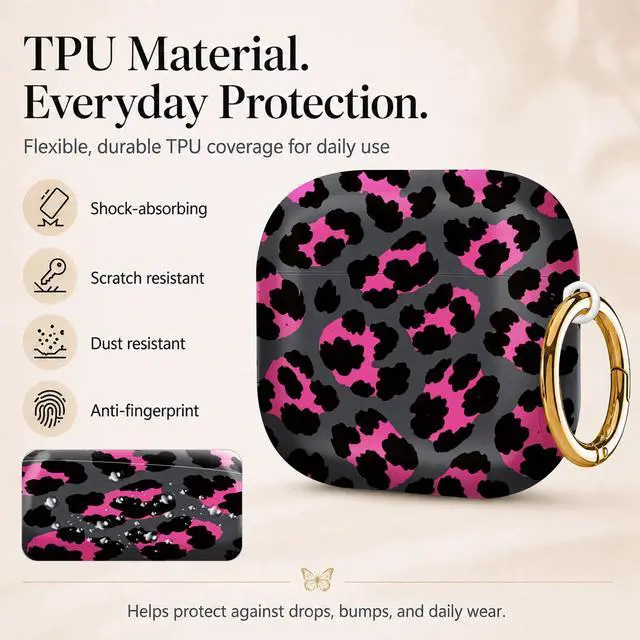 Alt view image 3 of 6 - Compatiable with AirPod 4 Protective Case 2024, Soft Protective Case with Keychain for Women,Cute& Sleek Design Shockproof Charging Case Cover for AirPod 4(Pink Black Leopard)