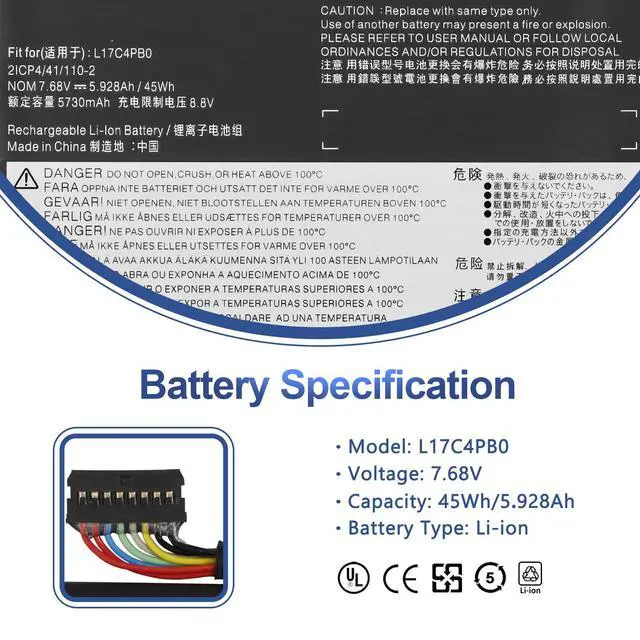 Alt view image 2 of 7 - L17C4PB0 Laptop Battery Replacement for Lenovo Flex 6-14IKB 14ARR IdeaPad | 530S-14ARR 530S-15IKB 530S-14IKB Series L17M4PB0 L17M4PB2 L17C4PB2 5B10Q16066 5B10Q22883 5B10Q16067 7.68V 45Wh 5928mAh