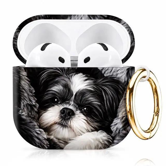 Main image of Compatiable with AirPod 4 Protective Case 2024, Soft Protective Case with Keychain for Women,Cute& Sleek Design Shockproof Charging Case Cover for AirPod 4(Black and White Dog Fur)