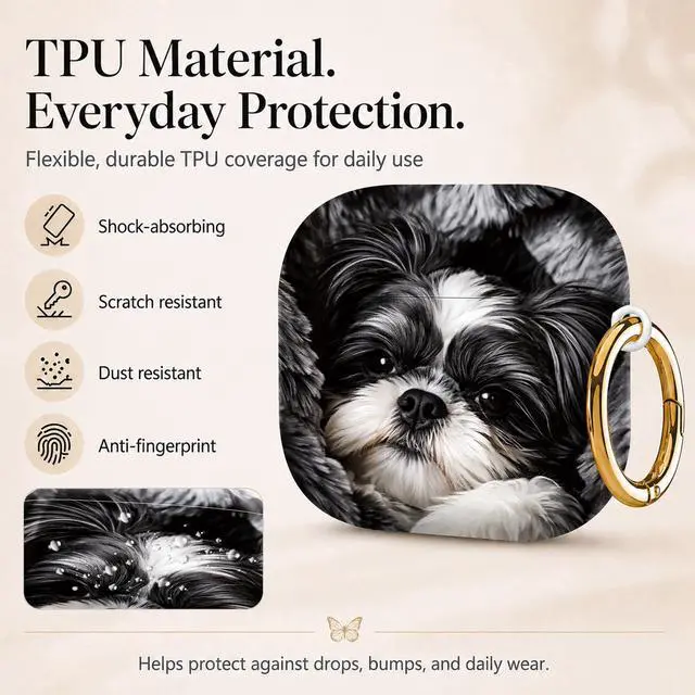 Alt view image 3 of 6 - Compatiable with AirPod 4 Protective Case 2024, Soft Protective Case with Keychain for Women,Cute& Sleek Design Shockproof Charging Case Cover for AirPod 4(Black and White Dog Fur)