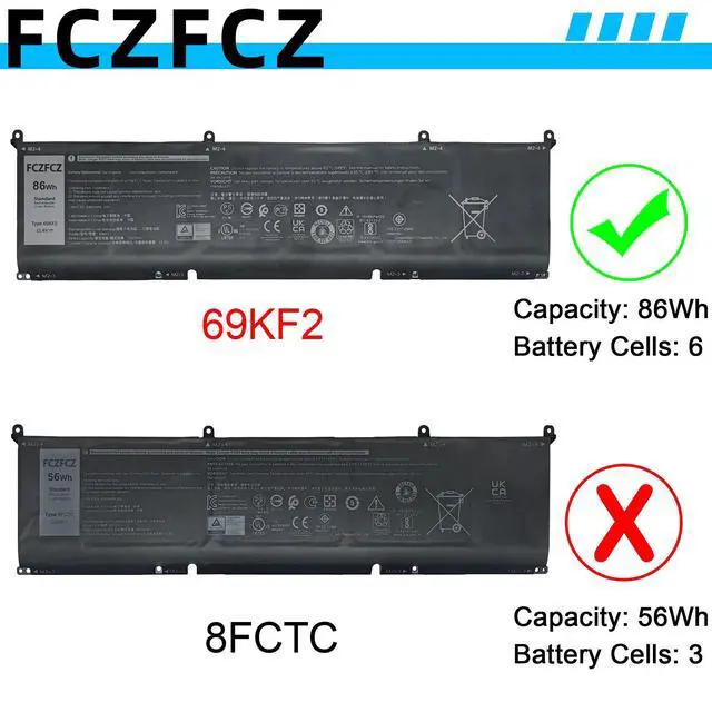 Alt view image 3 of 6 - 69KF2 Battery 86Wh 8FCTC 70N2F 11.4V | Replacement for Dell Alienware M15 R3 R4 R5 R6 M16 R1 M17 R3 / Inspiron 15 7510 / Precision 5560 5570 / XPS 9500 9520 Series